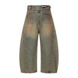 ACID WASHED CURVED WIDE LEG JEANS